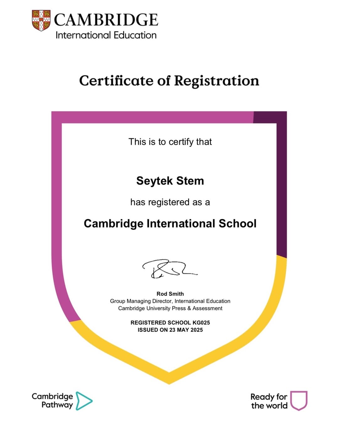 Наше учебное заведение  получило статус Cambridge International School.